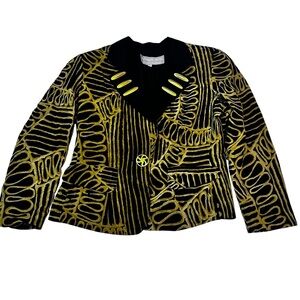 Platinum Petites Jacket Dorothy Schoelen Black Gold Rayon Size M USA
